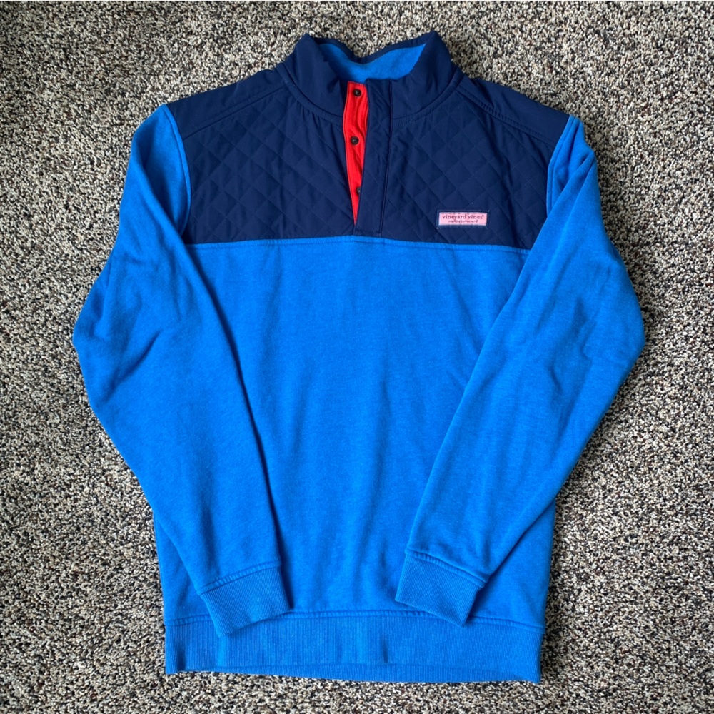 Vineyard Vines Color Block Quilted Pullover Sweatshirt Blue Men's Size Small